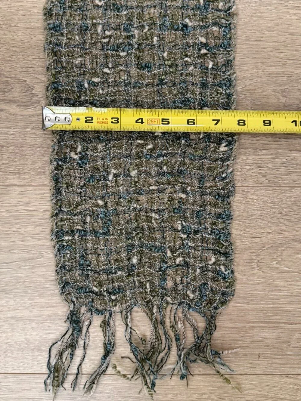 AVOCA The Mill Ireland Handweavers Cream, Blue, Grn Knotty Textured Scarf Fringe